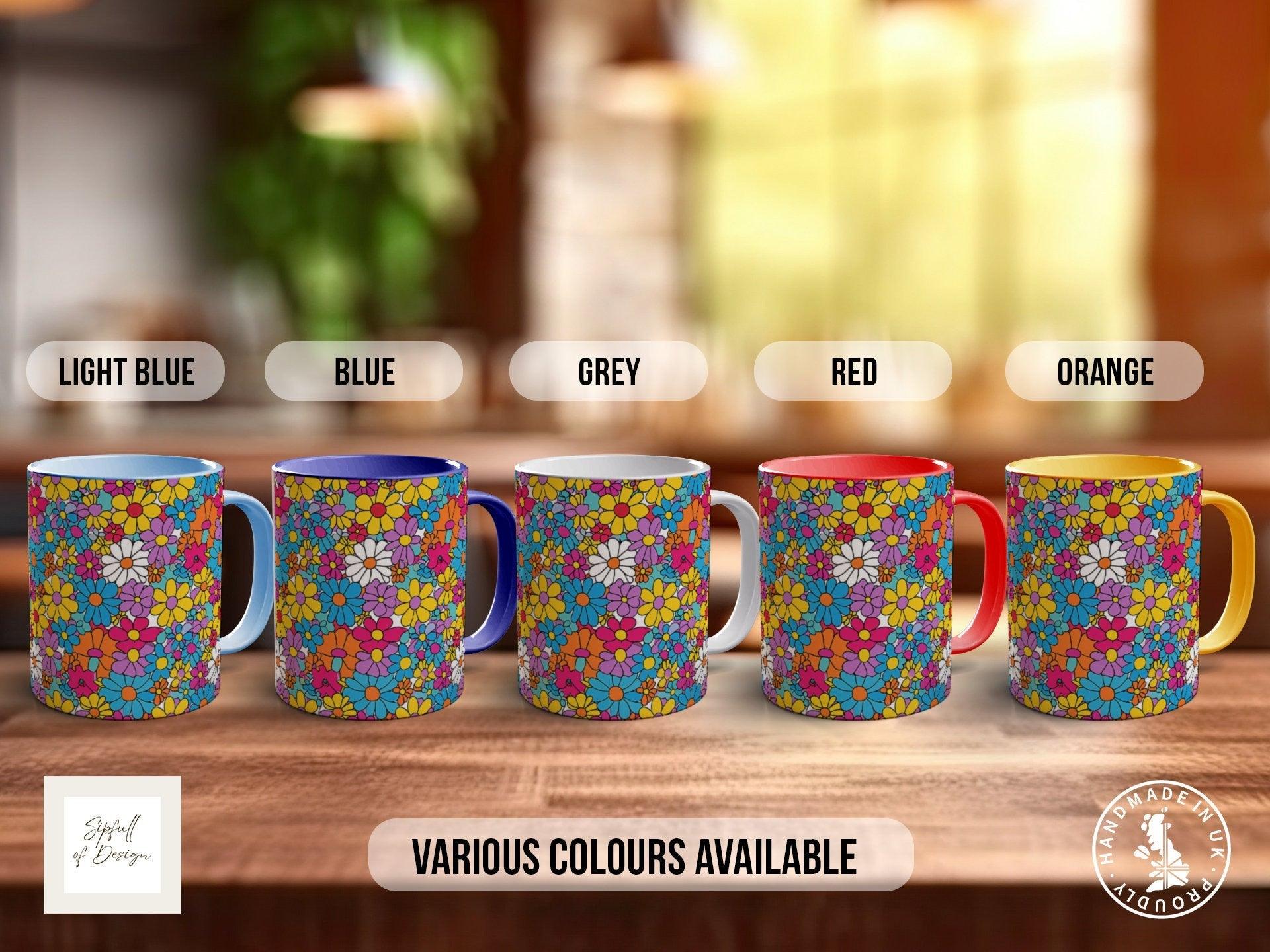 Coloured Groovy Flowers Full Wrap Art Mug - Design 4 - Sipfull of Design