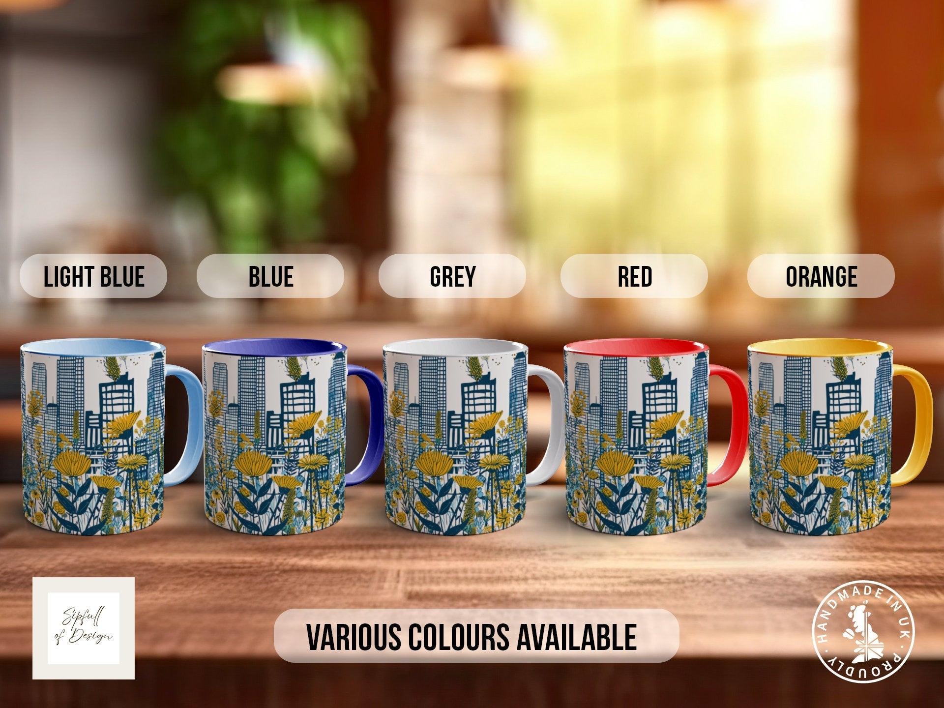 Cityscape Wildflower Pattern Full Wrap Coloured Art Mug - Design 8 - Sipfull of Design