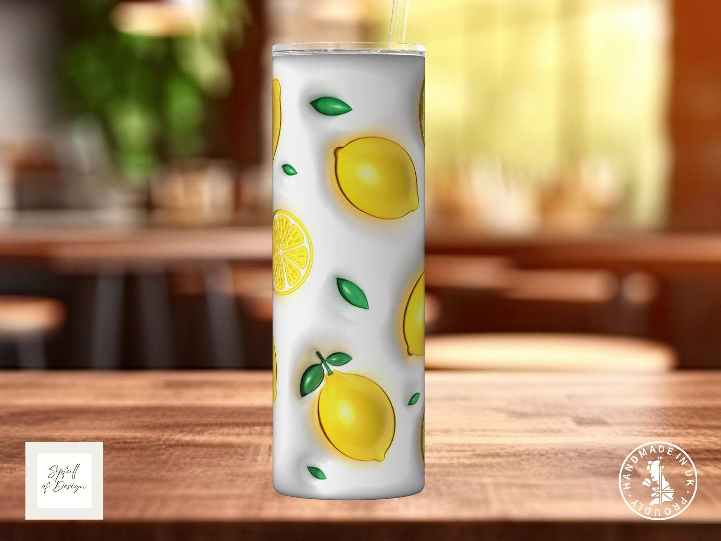 Puffy Print Lemons 20oz Insulated Tumbler With lid and straw! - Sipfull of Design