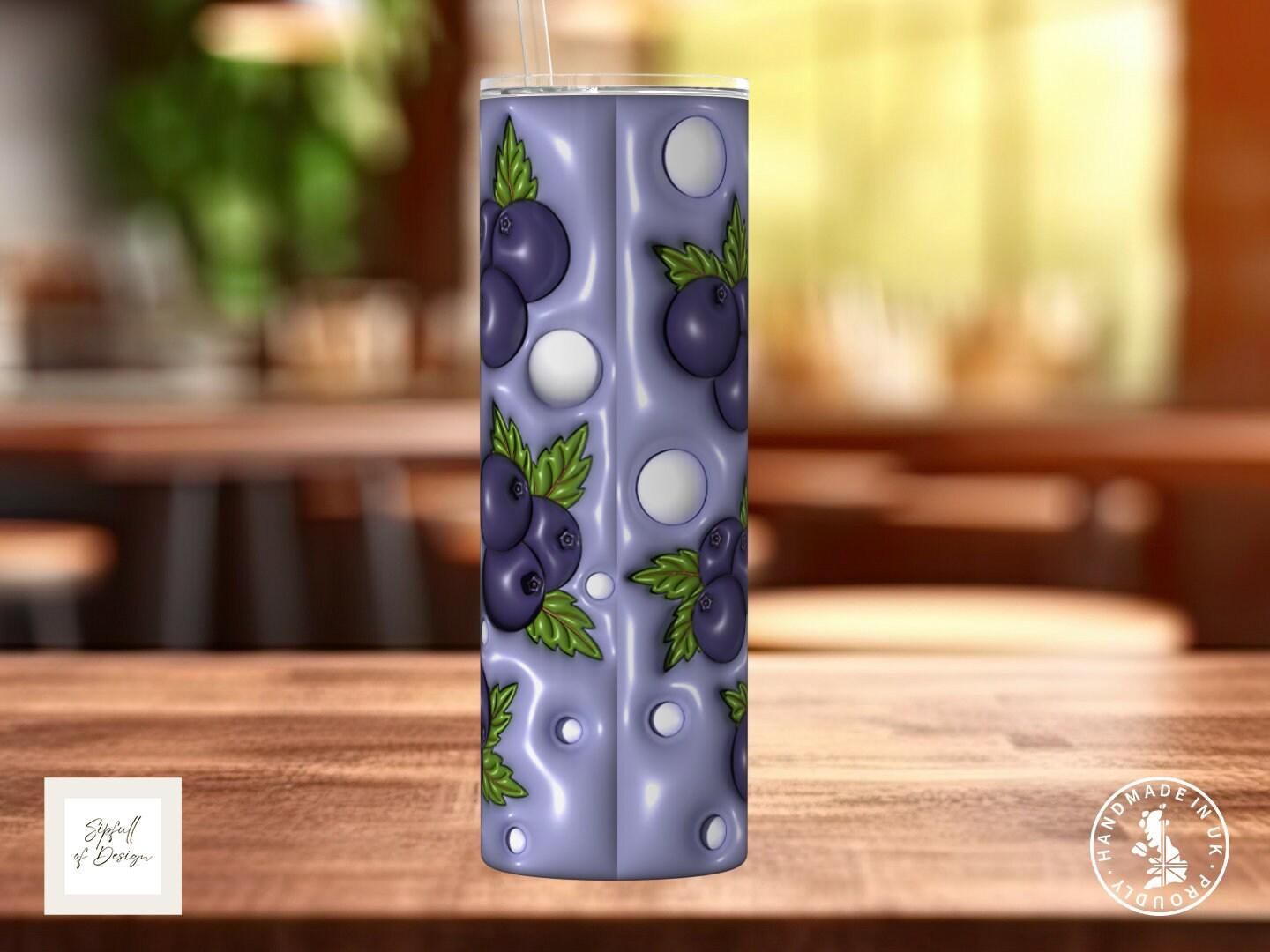 Puffy Print Blueberries 20oz Insulated Tumbler With lid and straw! - Sipfull of Design