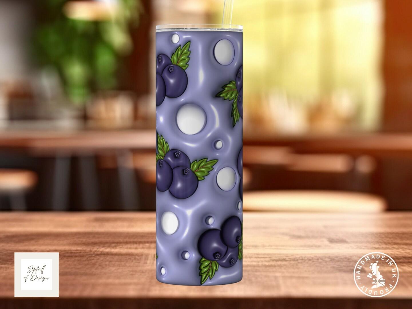 Puffy Print Blueberries 20oz Insulated Tumbler With lid and straw! - Sipfull of Design