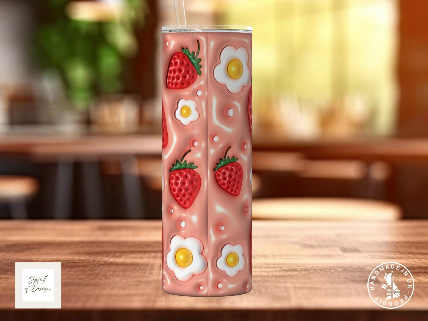 Puffy Print Strawberries 20oz Insulated Tumbler With lid and straw! - Sipfull of Design