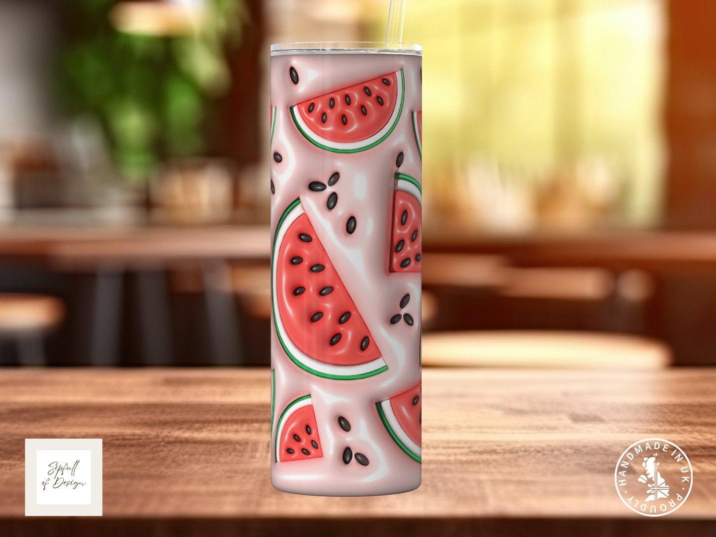 Puffy Print Watermelon 20oz Insulated Tumbler With lid and straw! - Sipfull of Design