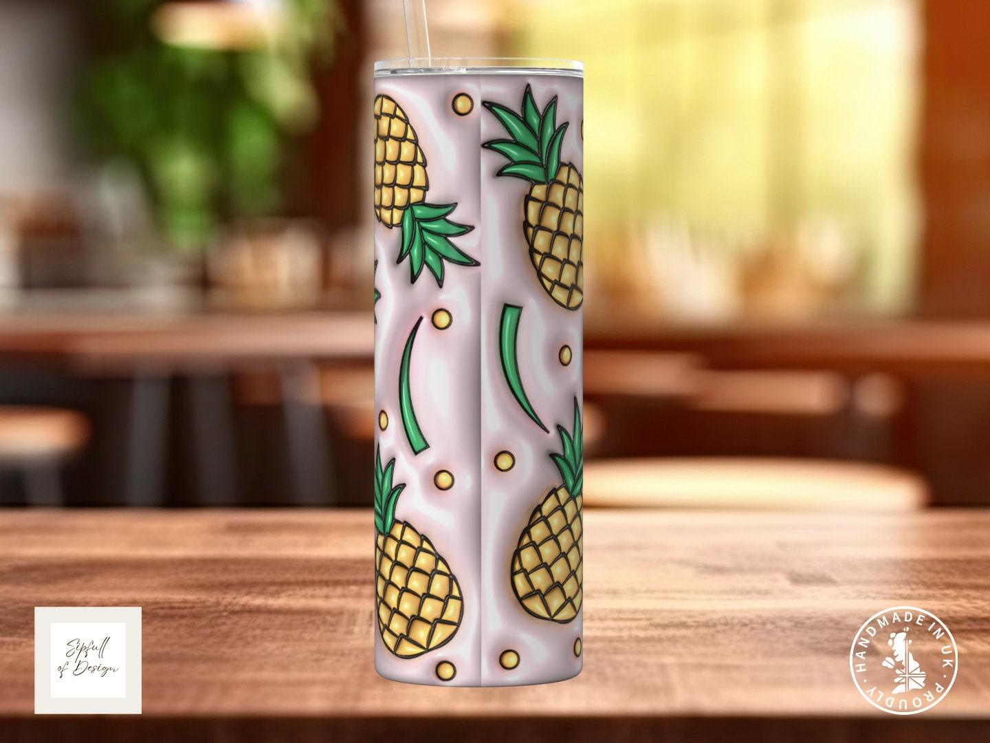 Puffy Print Pineapples 20oz Insulated Tumbler With lid and straw! - Sipfull of Design