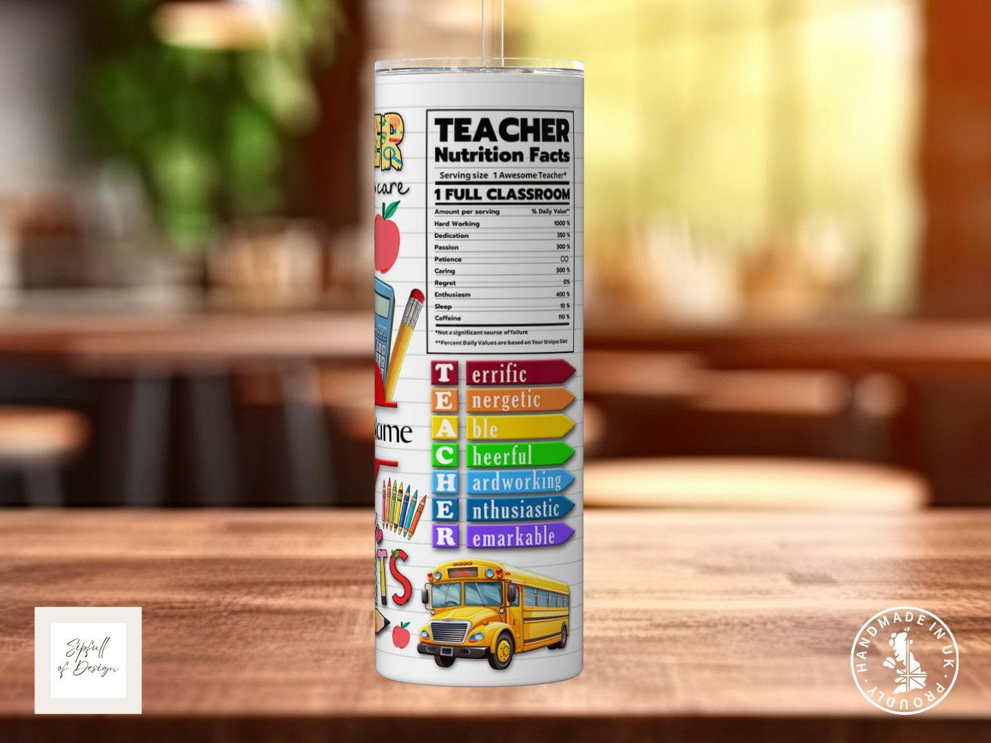 Personalised Teacher 20oz Insulated Tumbler With lid and straw! - Sipfull of Design