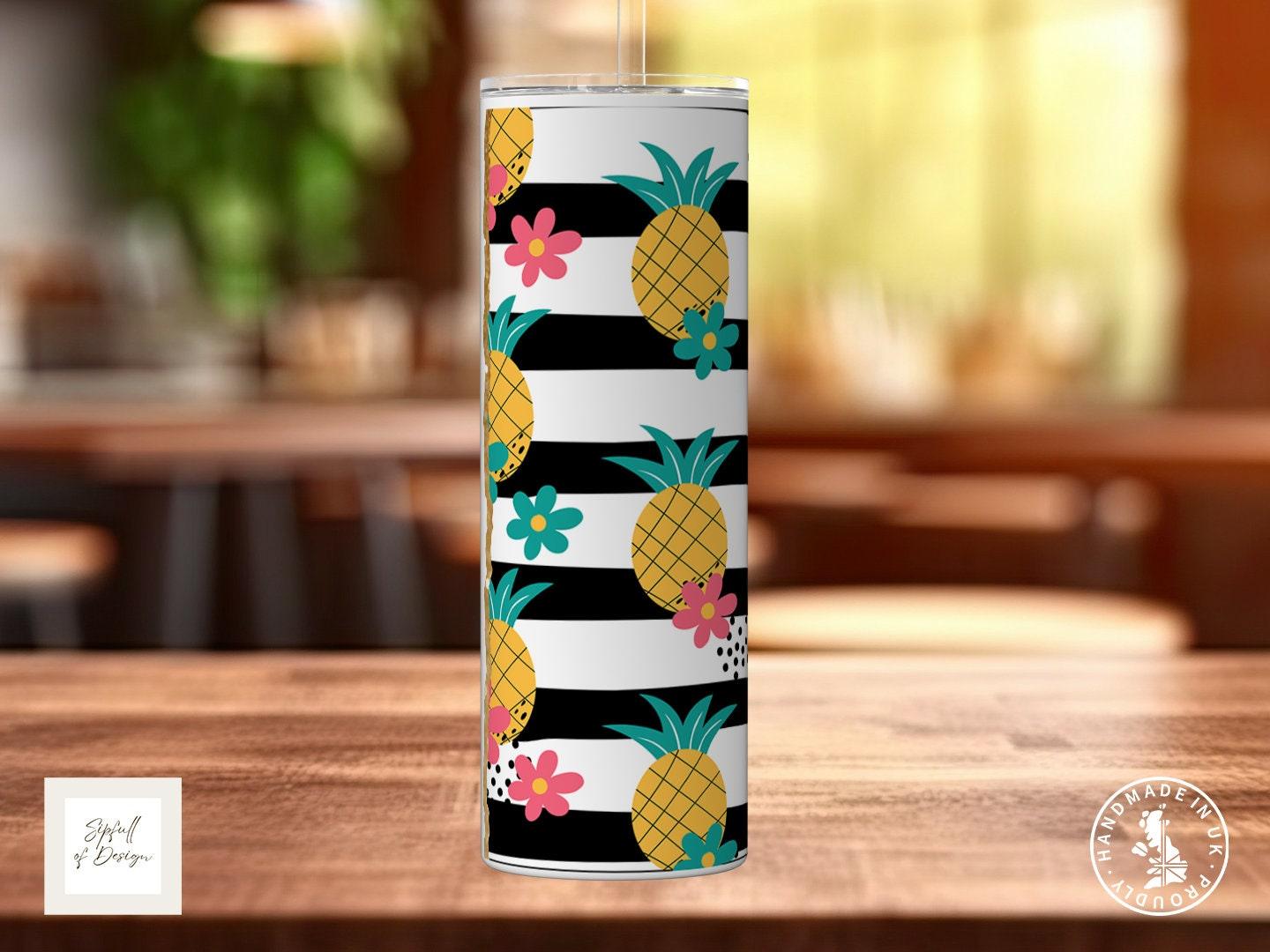 Black and white Pineapples Personalised Name 20oz Insulated Tumbler With lid and straw! - Sipfull of Design