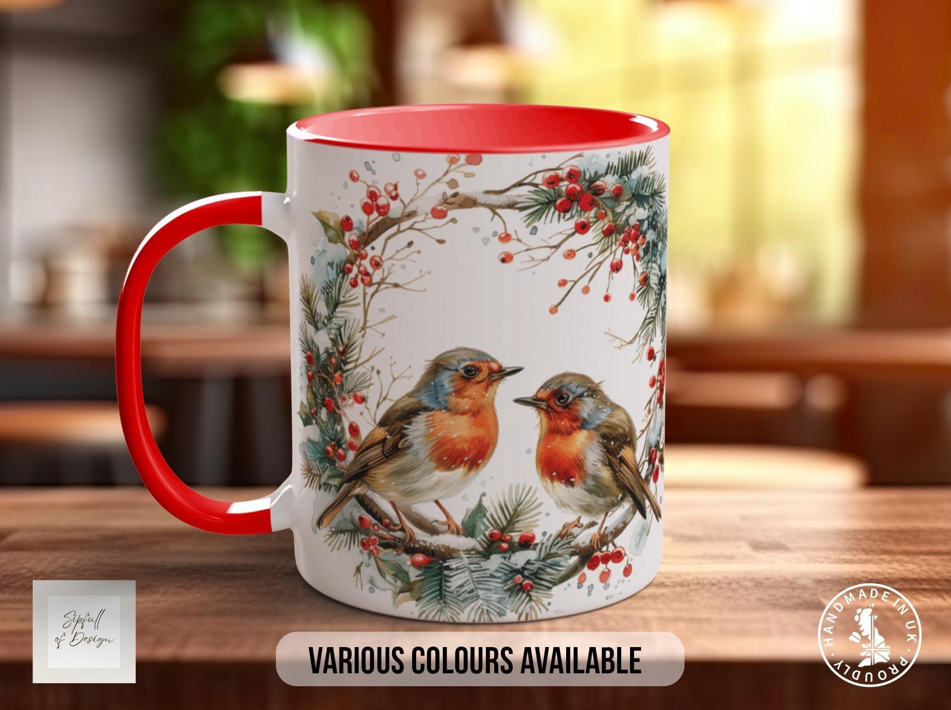 Christmas Garland Robins Mug Design 2 - Sipfull of Design