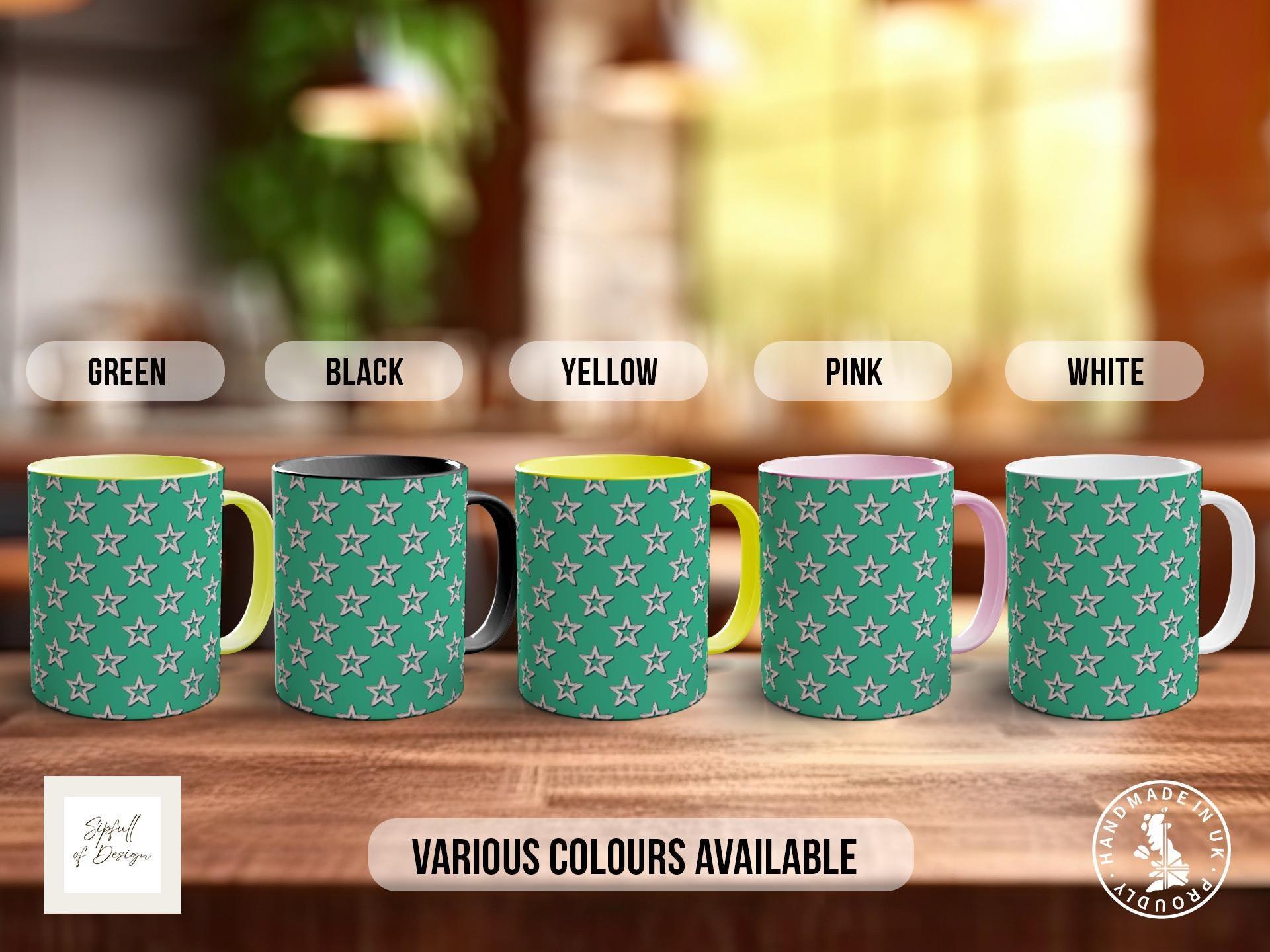 White on Green Retro Stars Pattern Full Wrap Coloured Art Mug - Design 9 - Sipfull of Design