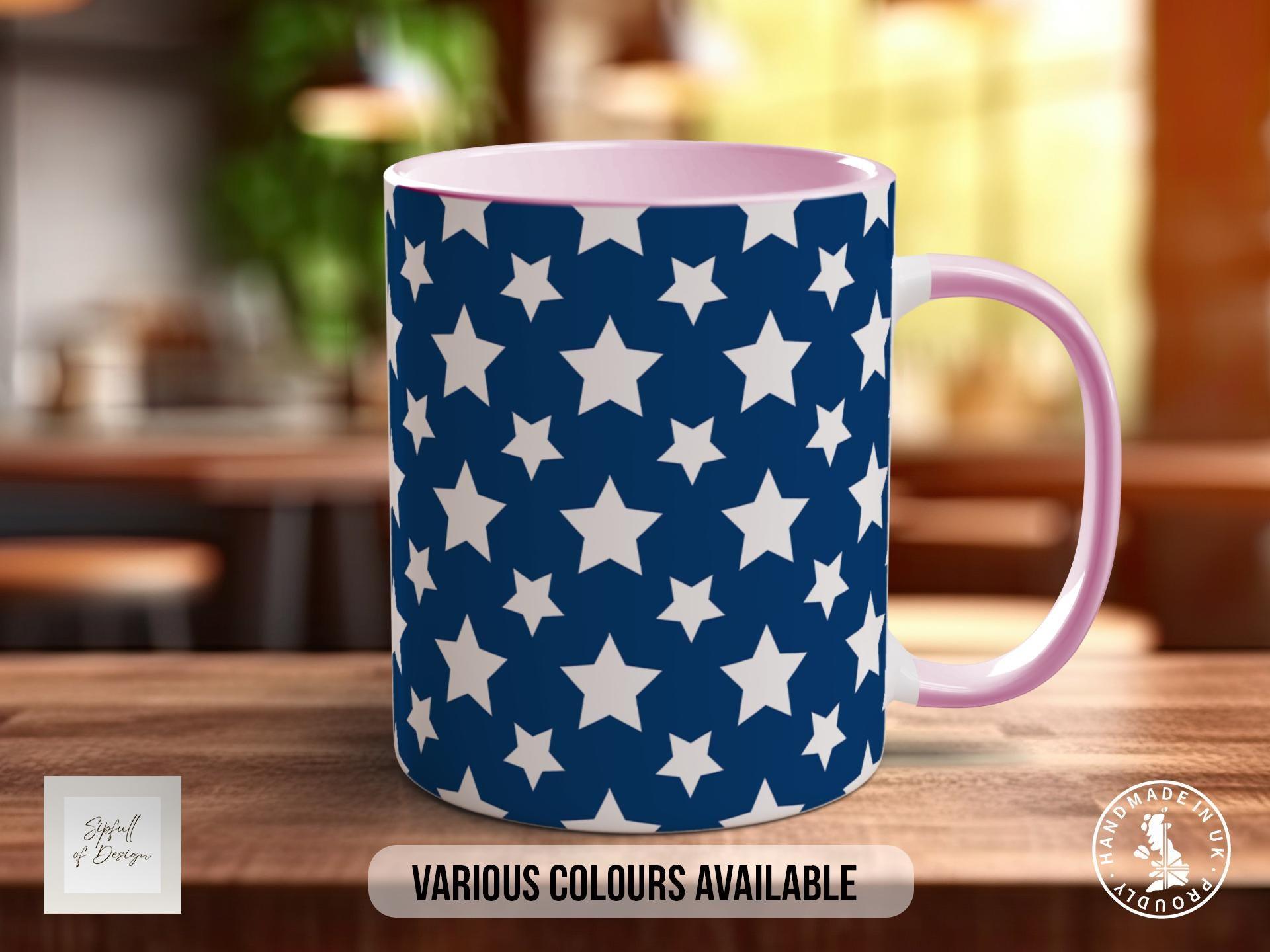 White on Blue Star Pattern Full Wrap Coloured Art Mug - Design 20 - Sipfull of Design