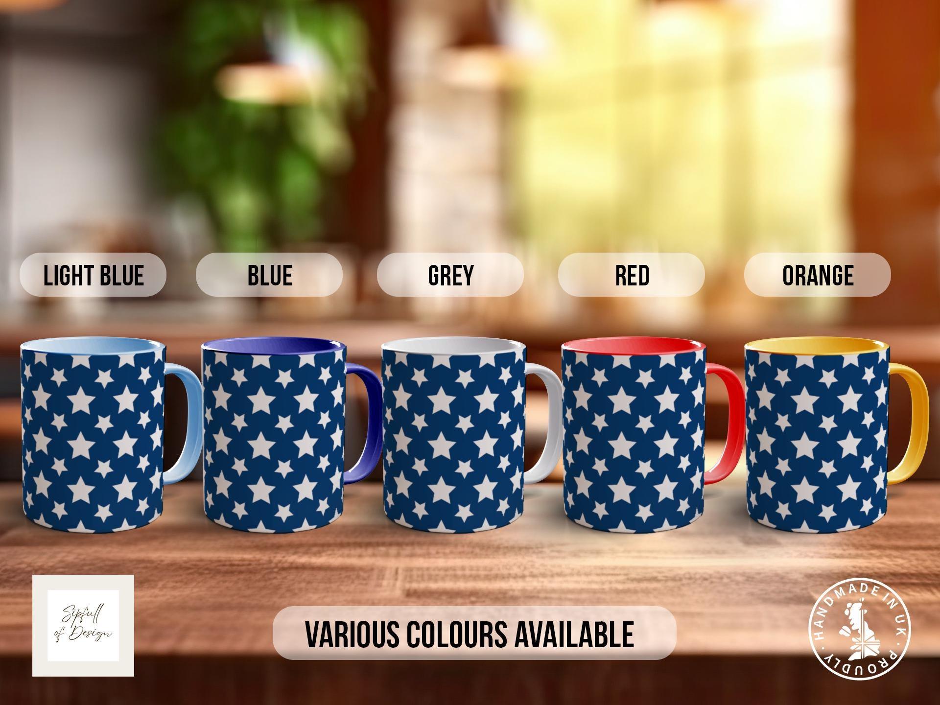 White on Blue Star Pattern Full Wrap Coloured Art Mug - Design 20 - Sipfull of Design