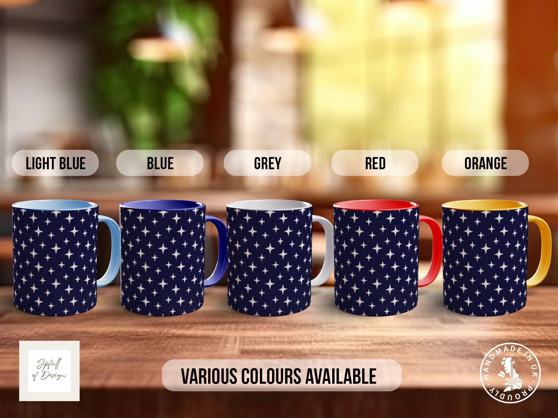 Flat White Star Pattern Full Wrap Coloured Art Mug - Design 21 - Sipfull of Design