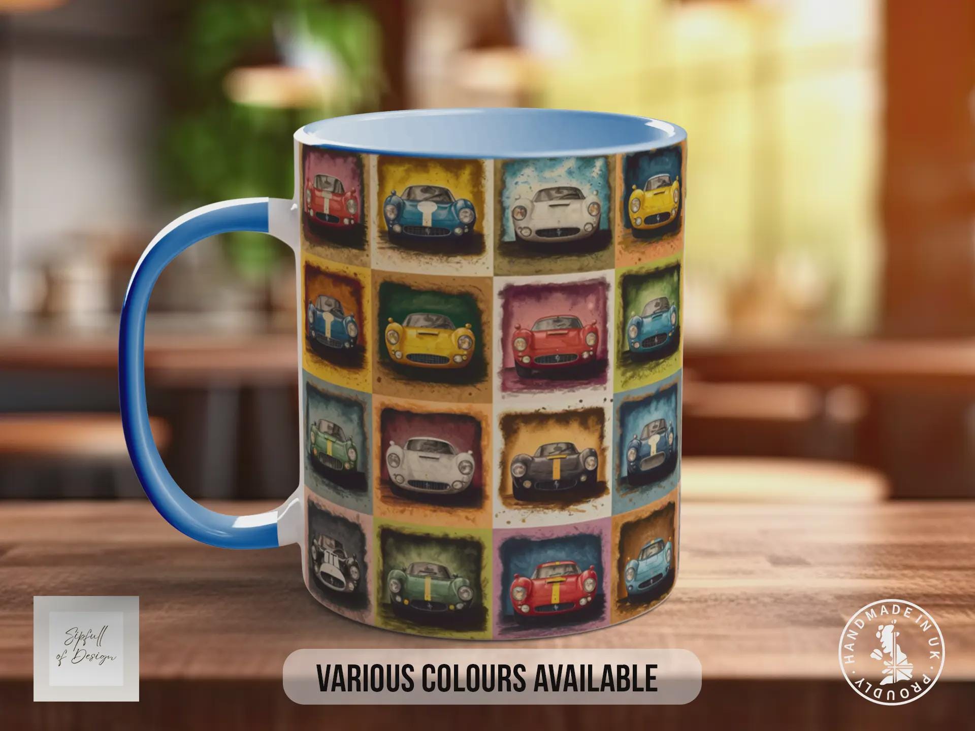 Old Racing Cars Mug – Retro Sports Car Collage – Classic Motorsport Gift – Vintage Automobile Design – Various Colours Available