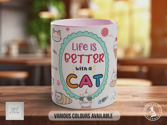Life is Better with a Cat Mug – Cute Cat Lover Coffee Cup Gift