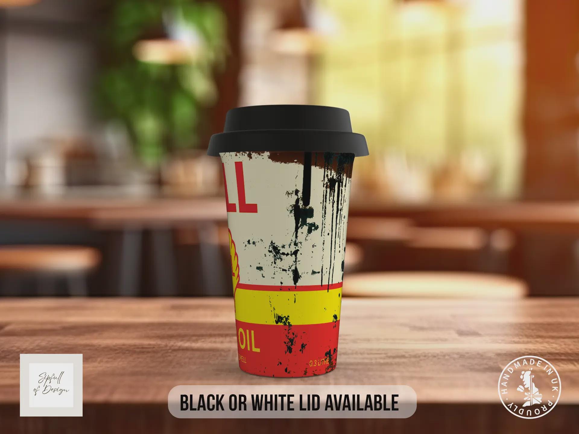 Shell Motor Oil Travel Mug – Vintage Petrolhead Insulated Coffee Cup