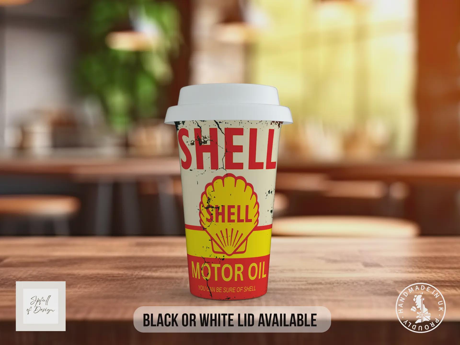 Shell Motor Oil Travel Mug – Vintage Petrolhead Insulated Coffee Cup