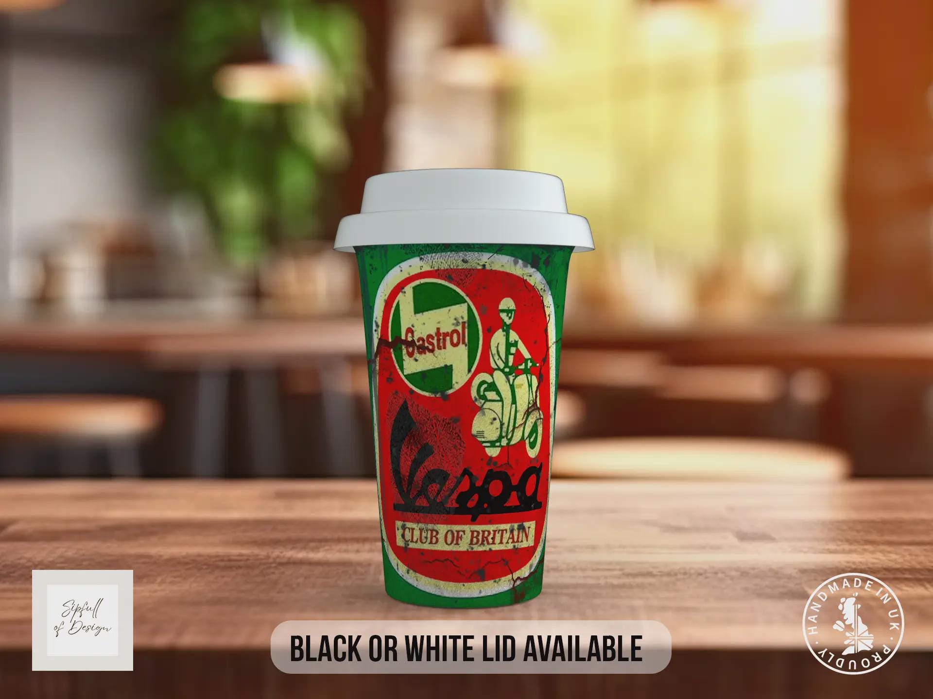 Castrol Vespa Club Travel Mug – Retro Scooter Insulated Coffee Cup