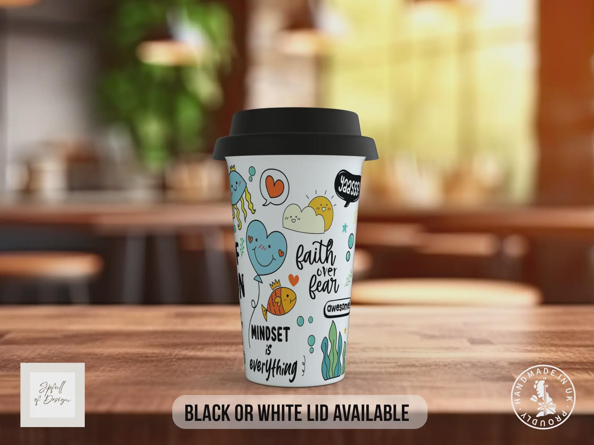 Mug of Motivation Travel Mug – Positive Affirmations Coffee Cup – Uplifting Gift with Black or White Lid