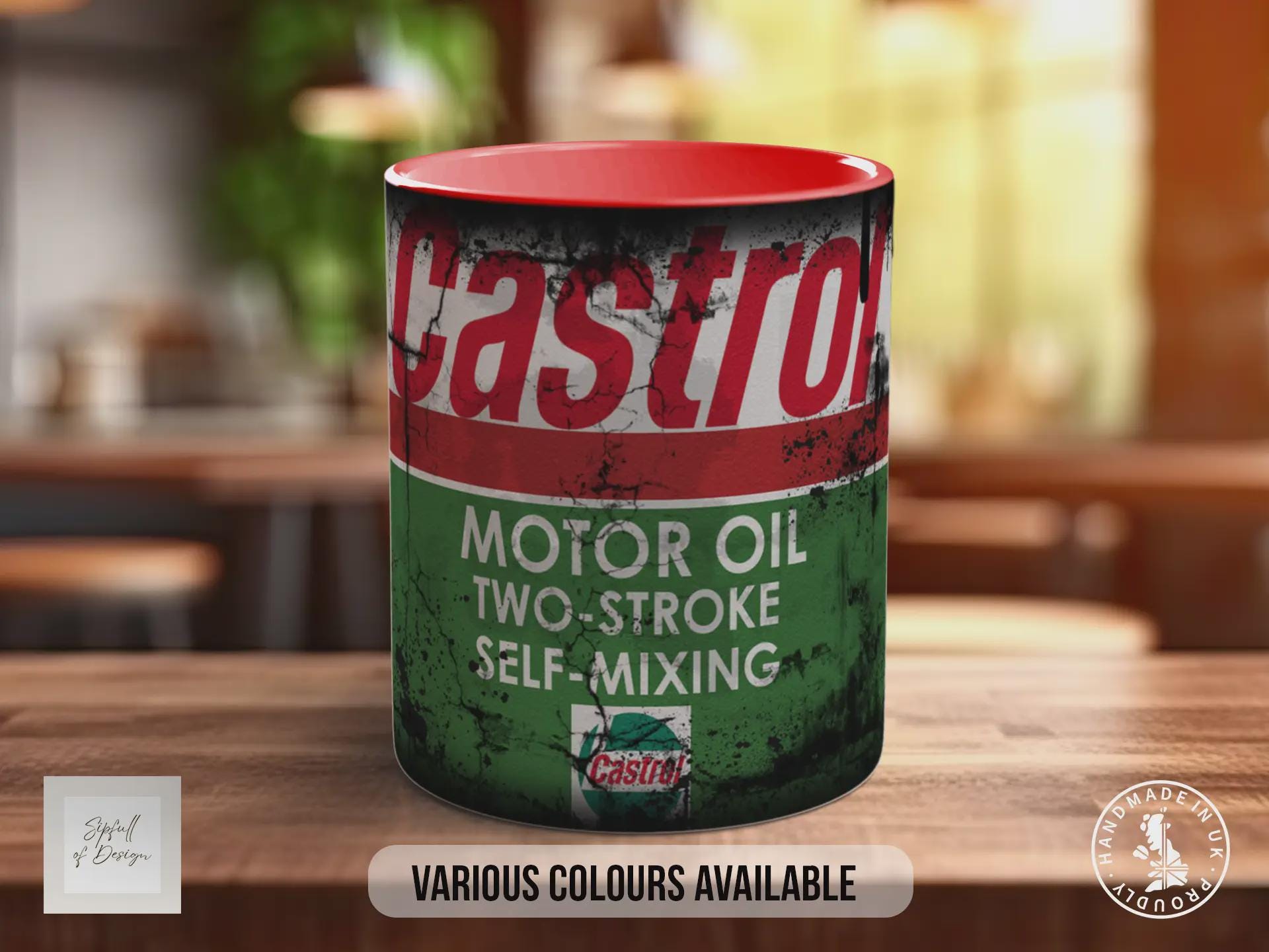 Castrol Two-Stroke Motor Oil Mug – Retro Vintage Garage Coffee Cup