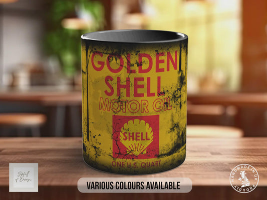 Golden Shell Motor Oil Mug – Vintage Retro Garage Car Enthusiast Gift