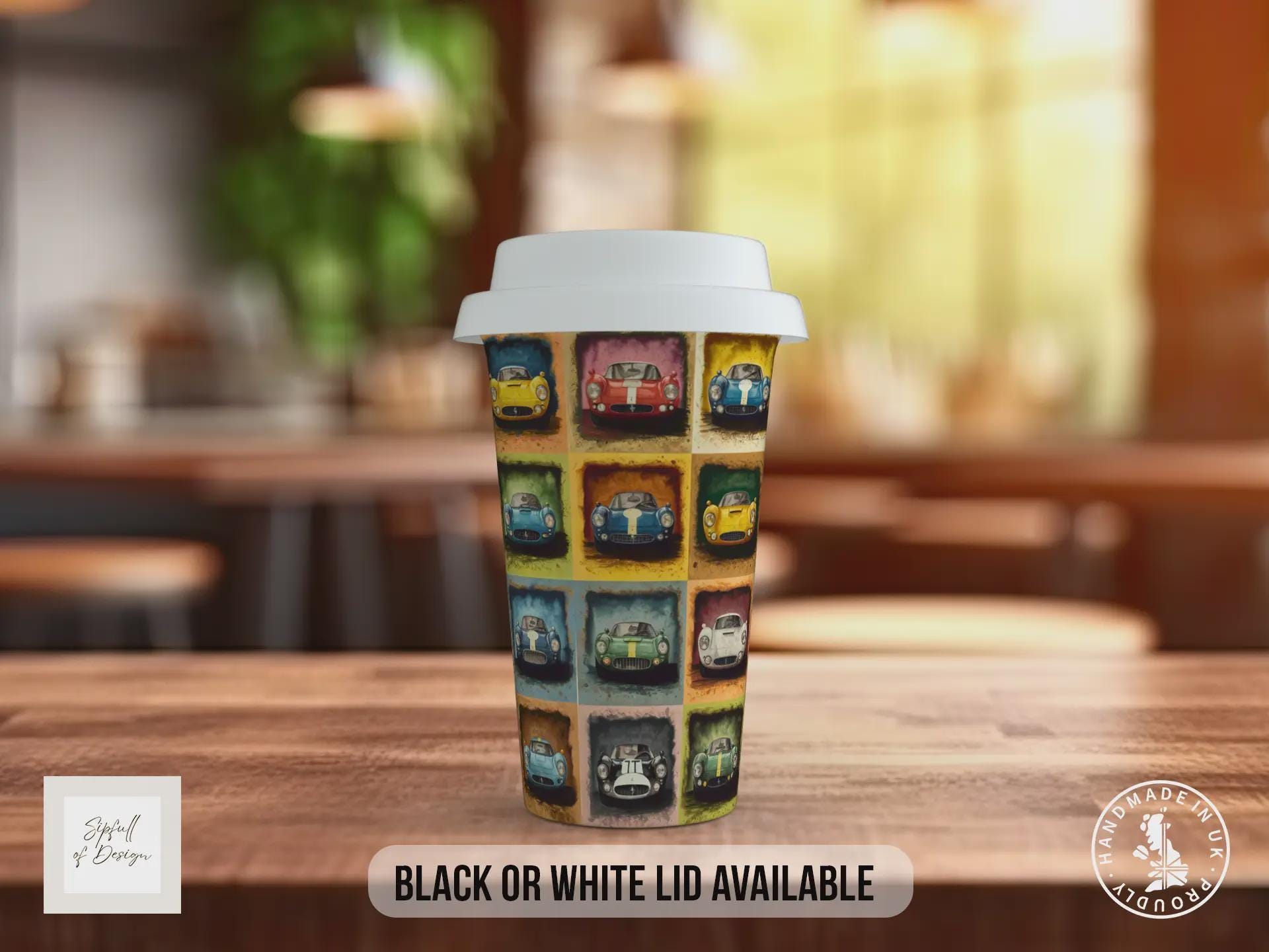 Speed Cars Travel Mug – Retro Motoring Double Insulated Coffee Cup