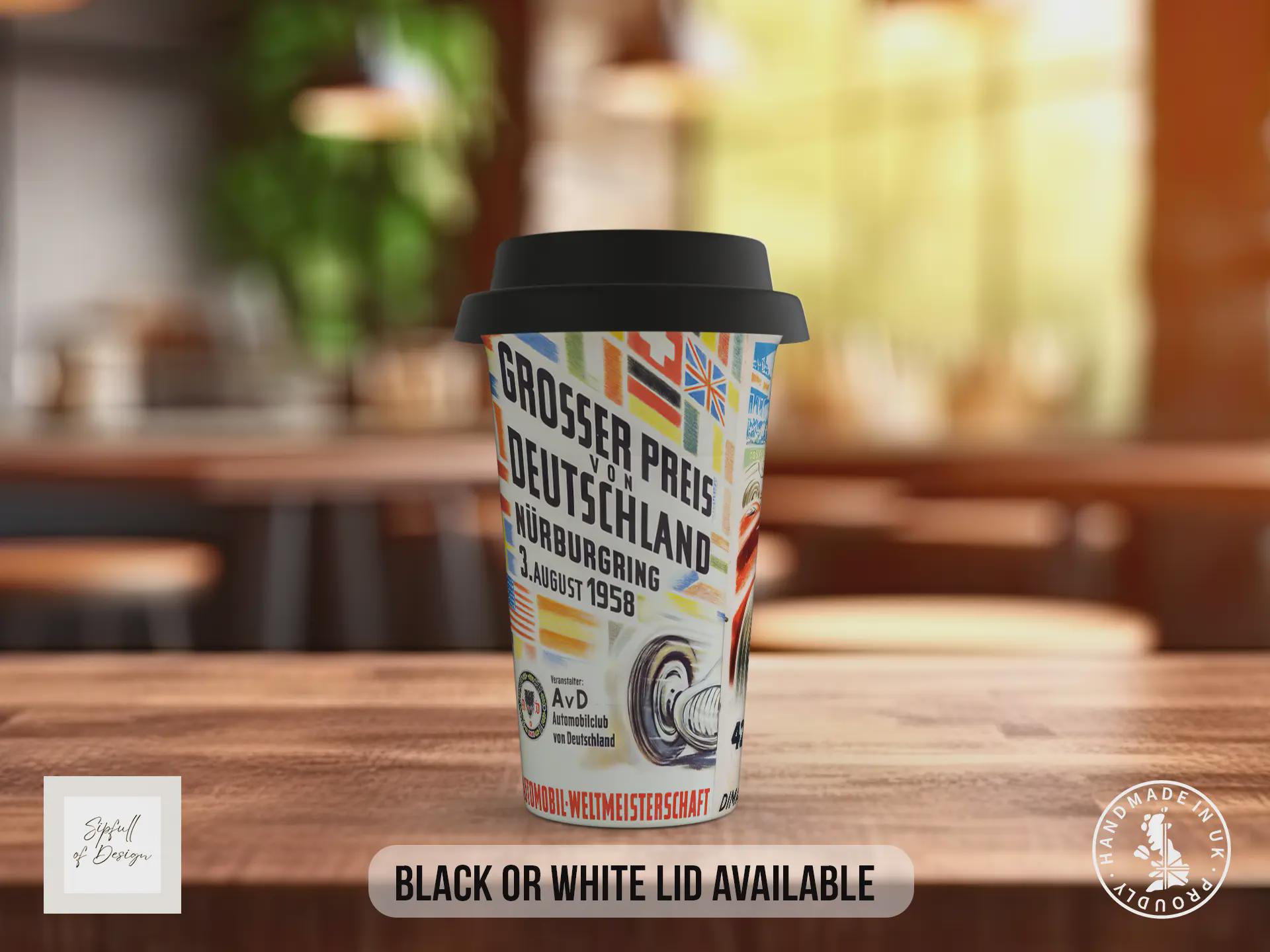 Grand Prix 50’s Travel Mug – Vintage Racing Poster Insulated Cup