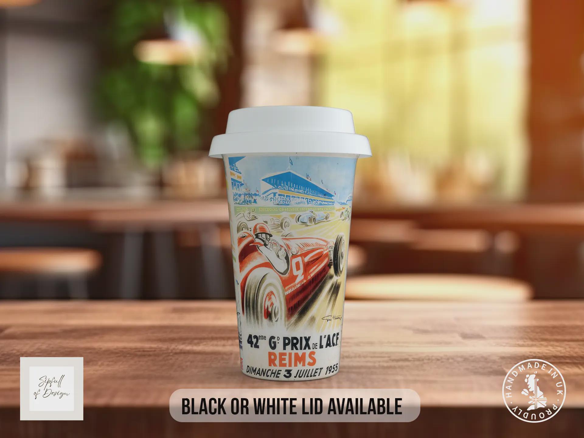 Grand Prix 50’s Travel Mug – Vintage Racing Poster Insulated Cup