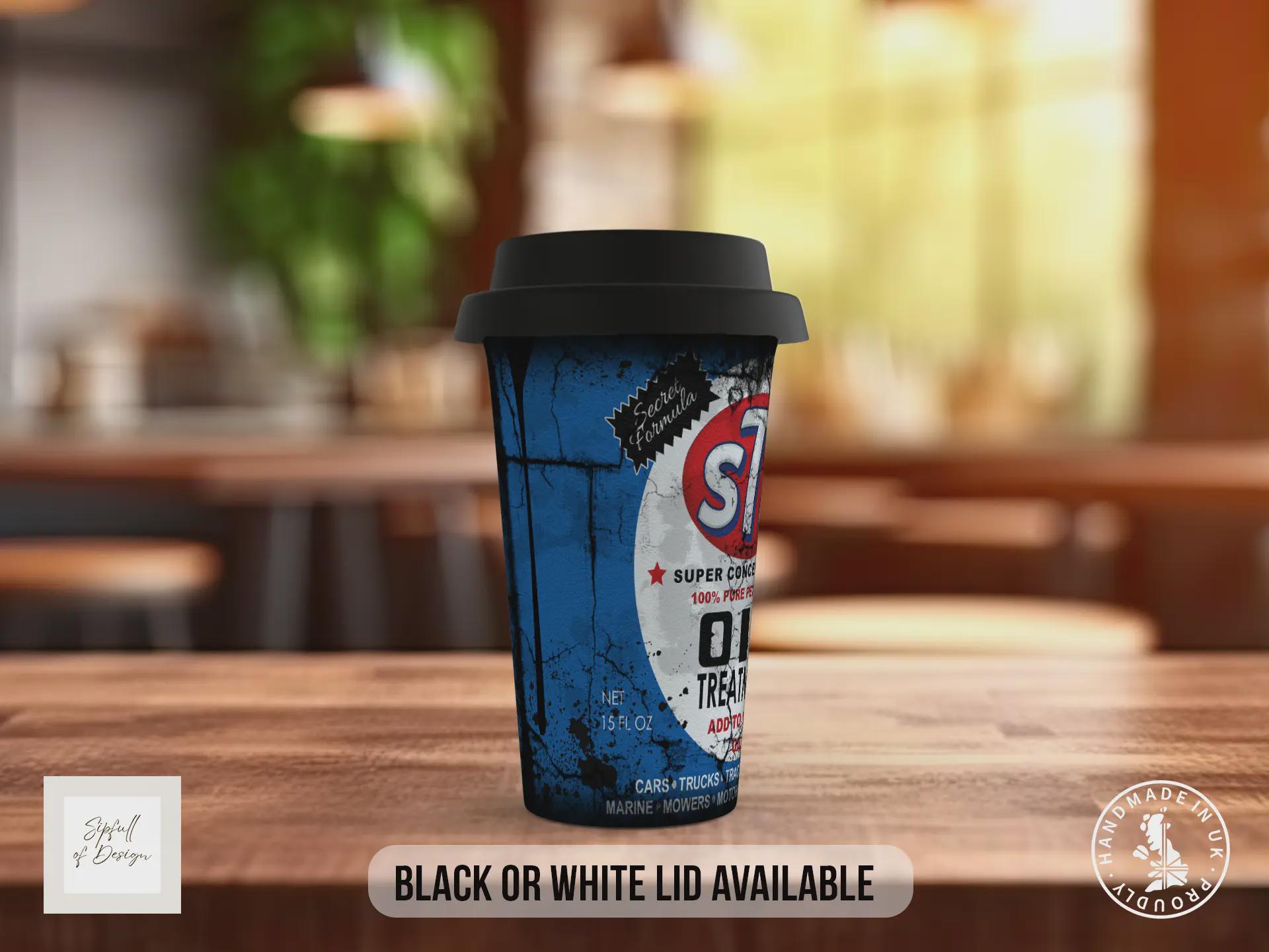 STP Oil Treatment Travel Mug – Retro Motoring Insulated Coffee Cup