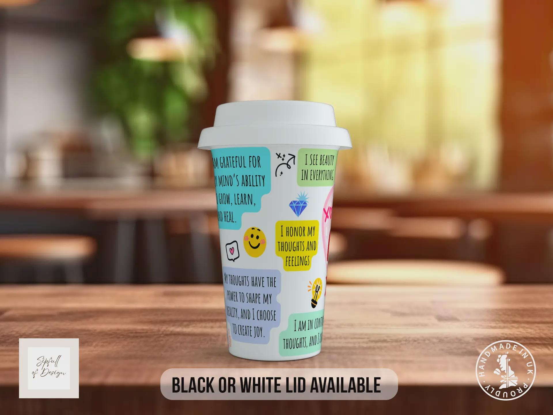 My Mind Matters Travel Mug – Mental Health Positive Affirmations Cup – Uplifting Gift with Black or White Lid