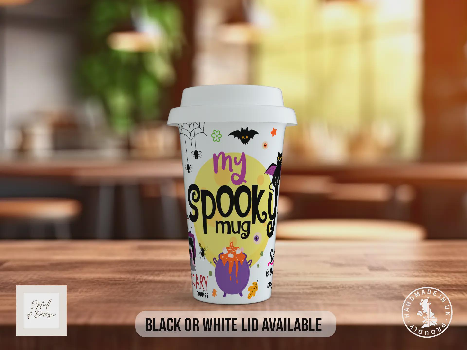 My Spooky Mug – Halloween Travel Mug with Positive Quotes – Cute Autumn Coffee Cup with Black or White Lid
