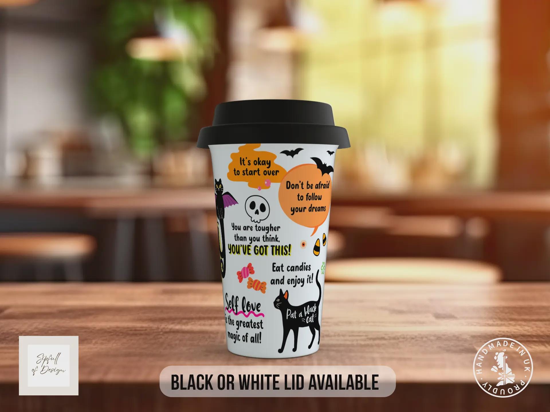 My Spooky Mug – Halloween Travel Mug with Positive Quotes – Cute Autumn Coffee Cup with Black or White Lid