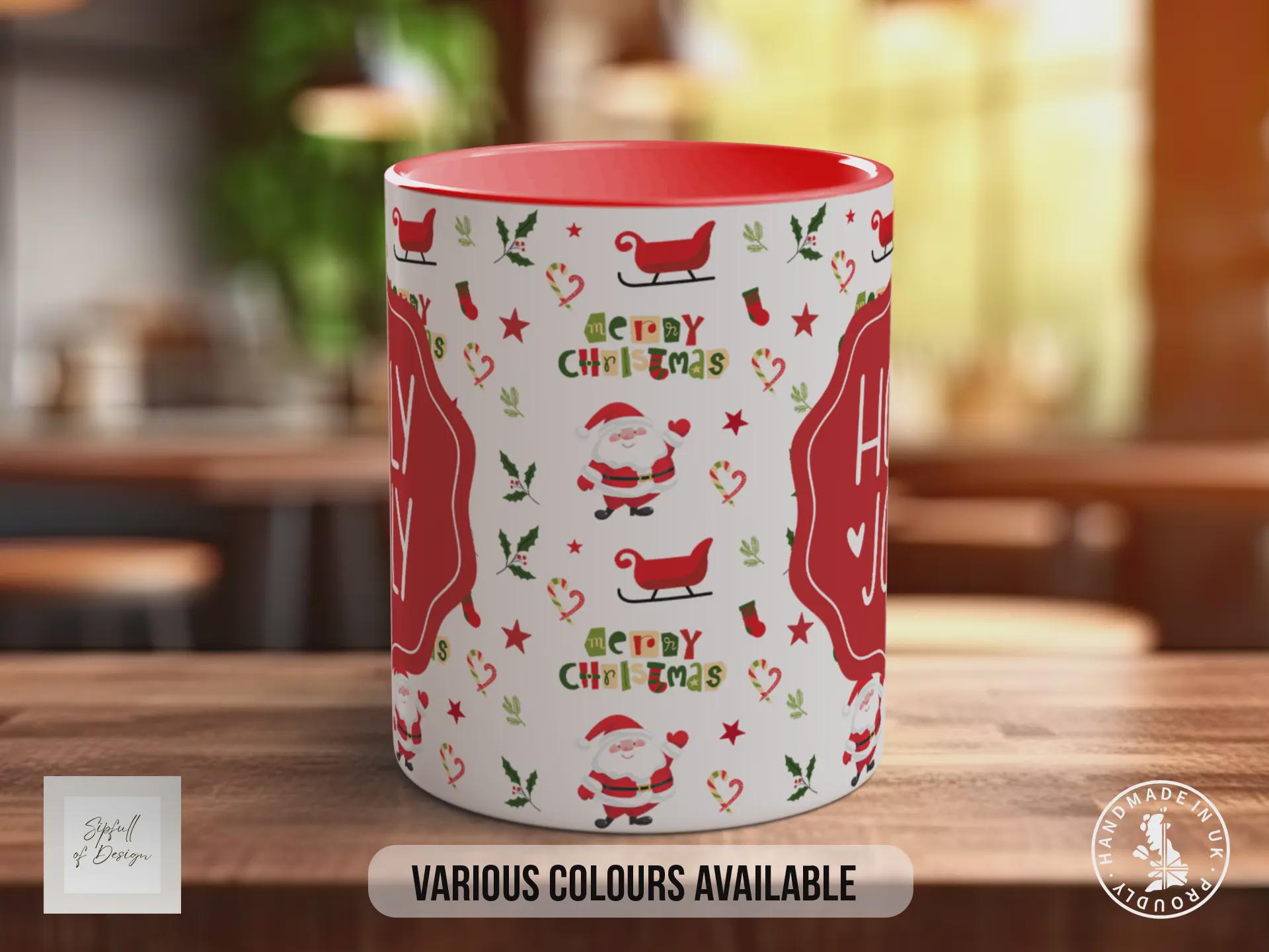 Holly Jolly Christmas Mug – Festive Santa & Sleigh Design | Cute Christmas Gift | Handmade in Sussex UK