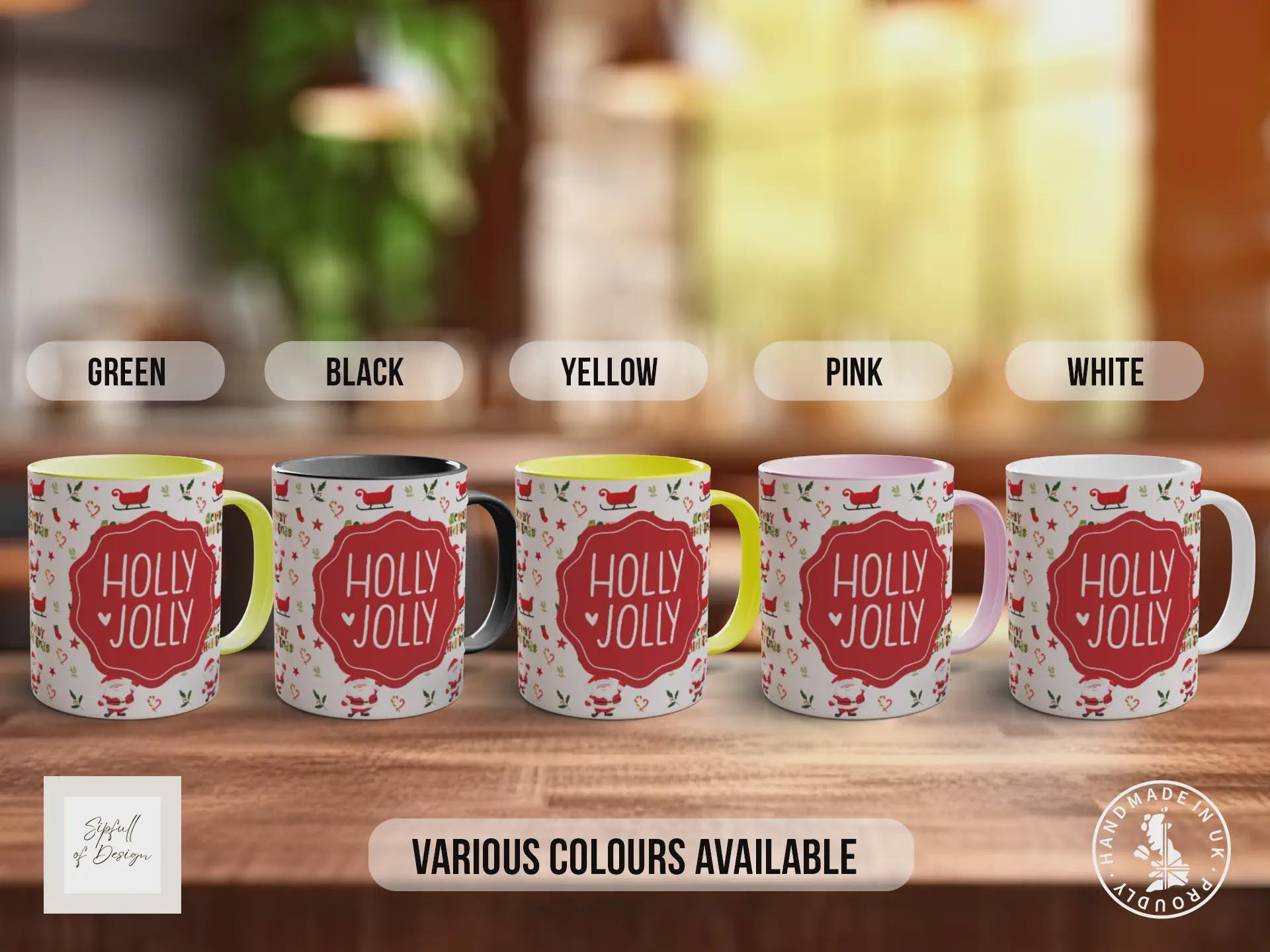 Holly Jolly Christmas Mug – Festive Santa & Sleigh Design | Cute Christmas Gift | Handmade in Sussex UK
