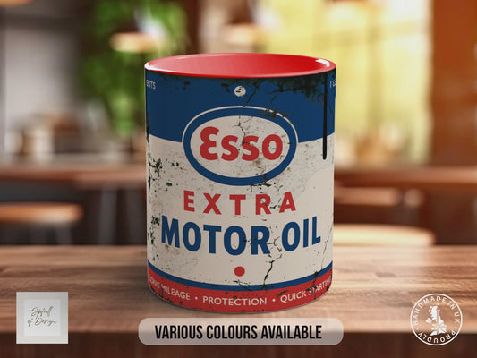 Esso Extra Motor Oil Mug – Retro Garage Gift for Car Lovers | Classic Esso Design | Handmade in Sussex UK