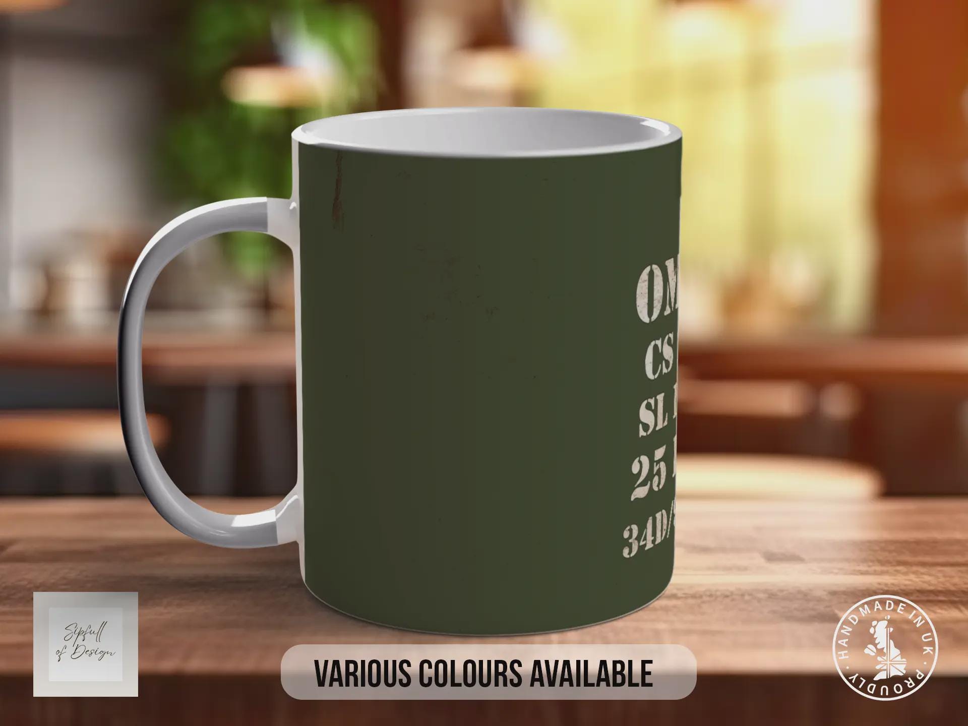 OMD-80 Military Oil Mug – Army Green Vintage Design | Retro Military Vehicle Gift | Handmade in Sussex UK