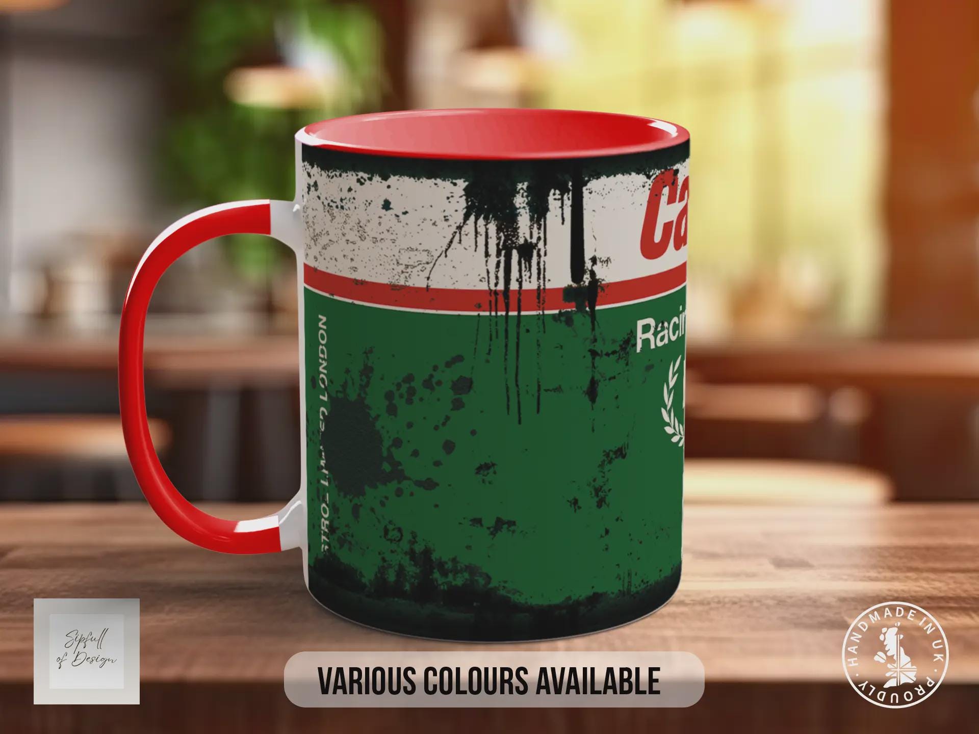 Castrol R Racing Motor Oil Mug – Retro Motorsport Gift for Car Lovers | Classic Castrol R40 Design | Handprinted in Sussex UK