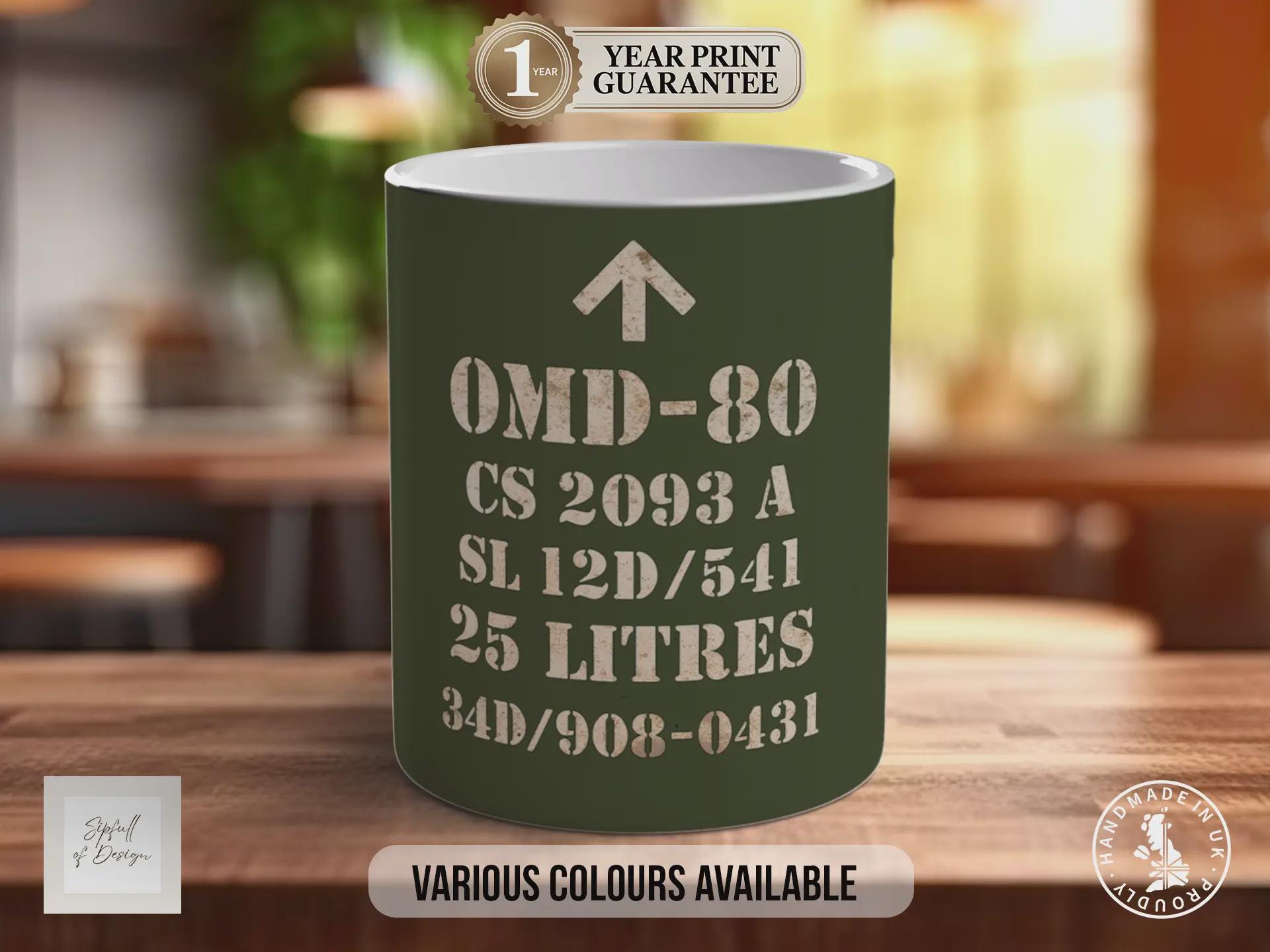 OMD-80 Military Oil Mug – Army Green Vintage Design | Retro Military Vehicle Gift | Handmade in Sussex UK
