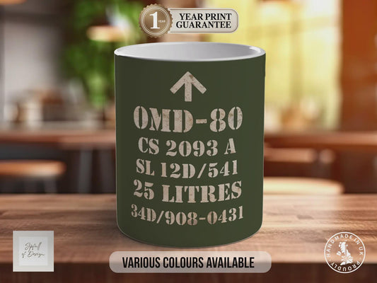 OMD-80 Military Oil Mug – Army Green Vintage Design | Retro Military Vehicle Gift | Handmade in Sussex UK