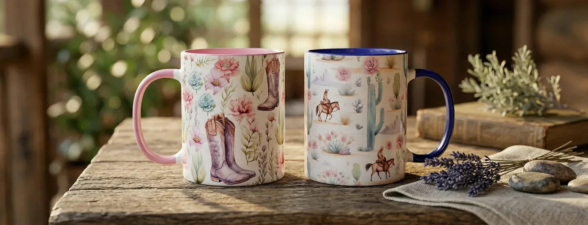 Western Boho Mugs — A Softer Take on Garden and Western-Inspired Designs