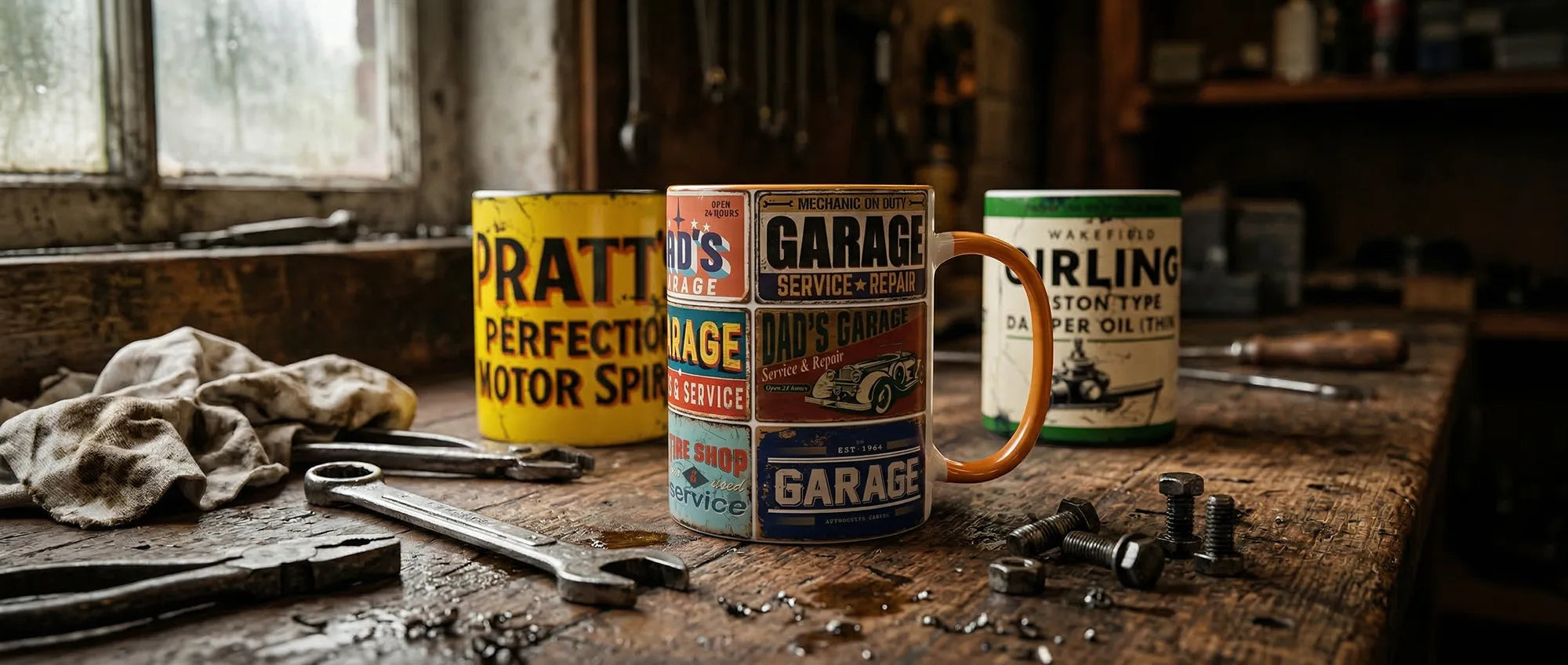 Oil Can & Garage Mugs