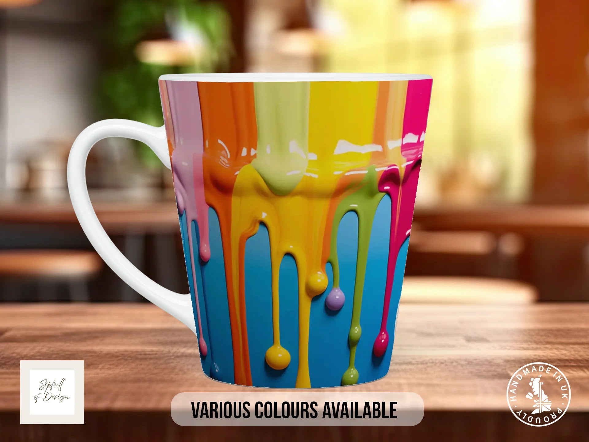 3D Paint Drip Mug | Colourful Full Wrap Abstract Art Design 12oz Latte