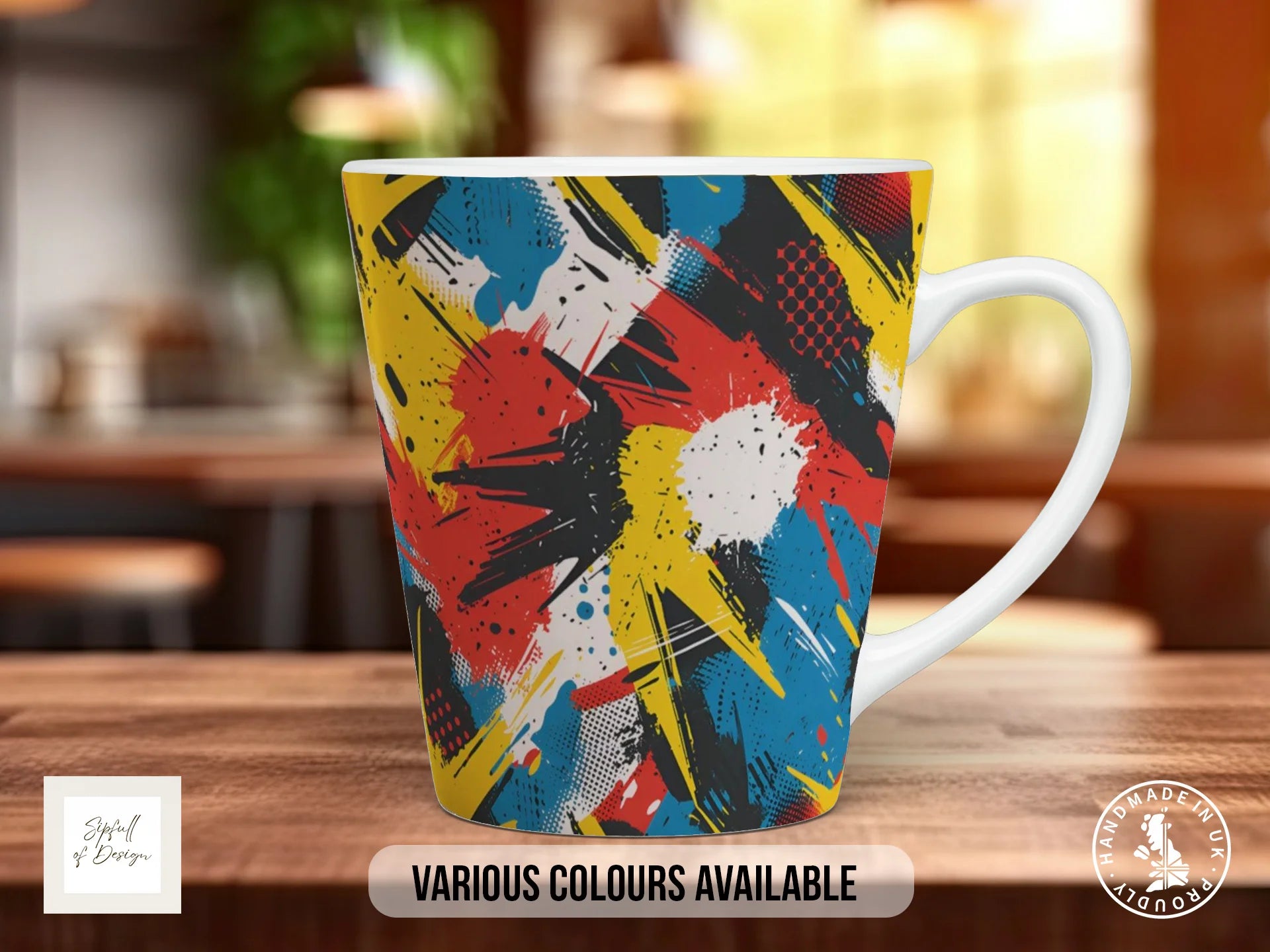 Comic Pop Full Wrap Mug – Design 12 | Action Painting POW | Bold Art Mug 12oz Latte