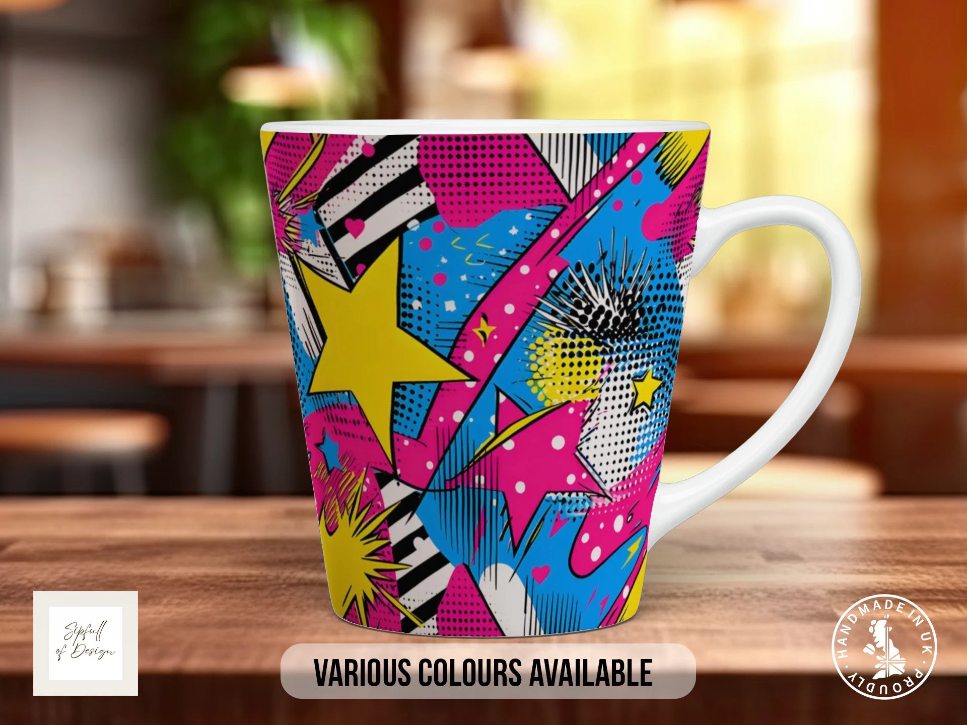 Comic Pop Full Wrap Mug – Design 1 | Pop Art Superstar | Bold Art Mug 12oz Latte