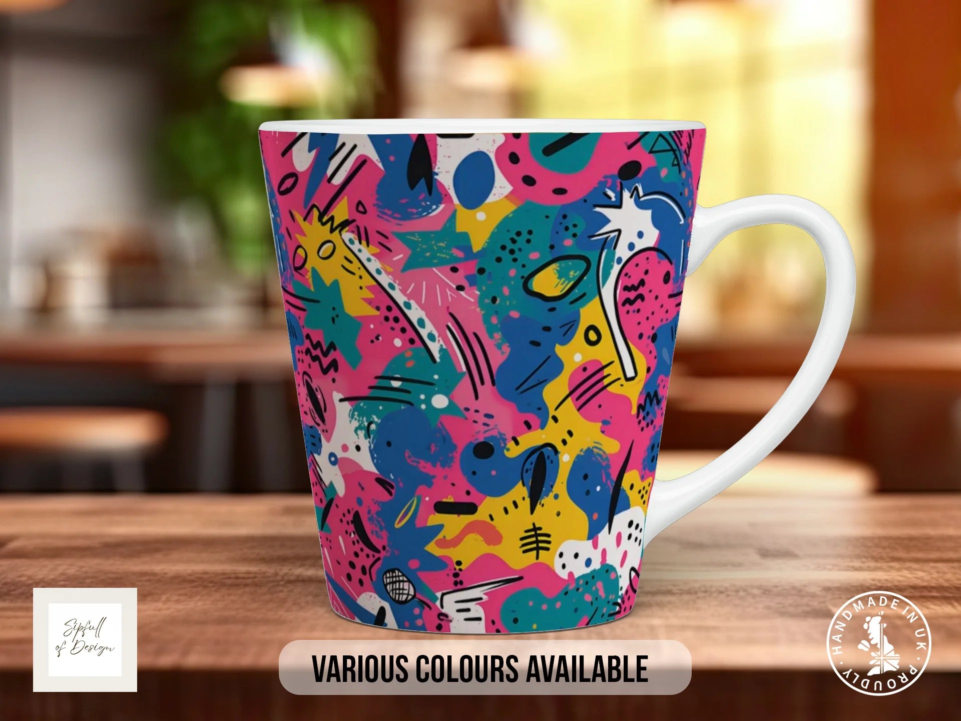 Comic Pop Full Wrap Mug – Design 2 | Abstract Expressionist Pop | Bold Art Mug 12oz Latte