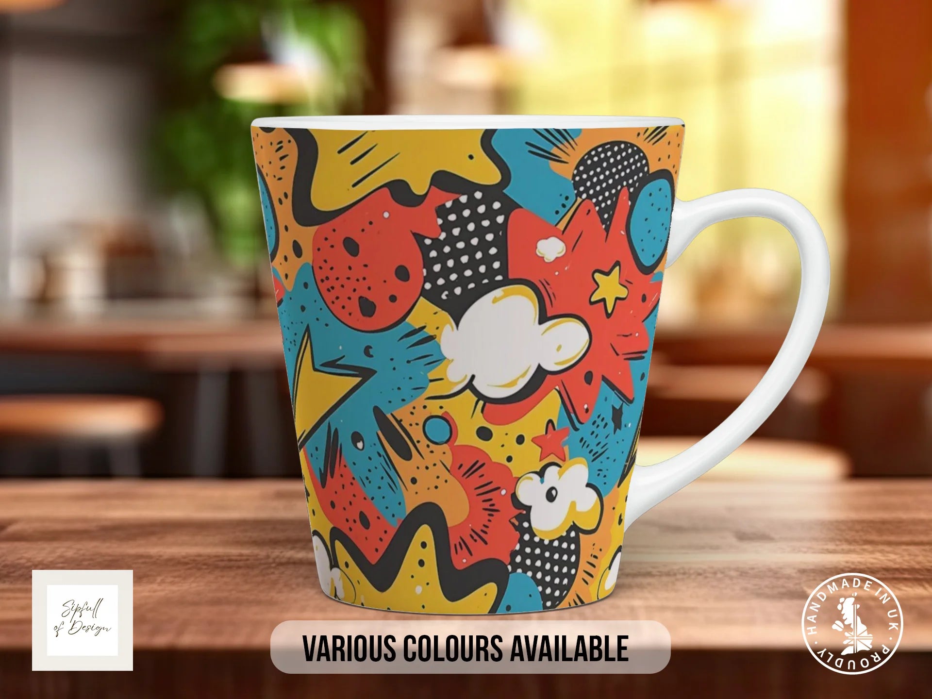 Comic Pop Full Wrap Mug – Design 4 | Sunny Saturday Cartoon | Bold Art Mug 12oz Latte