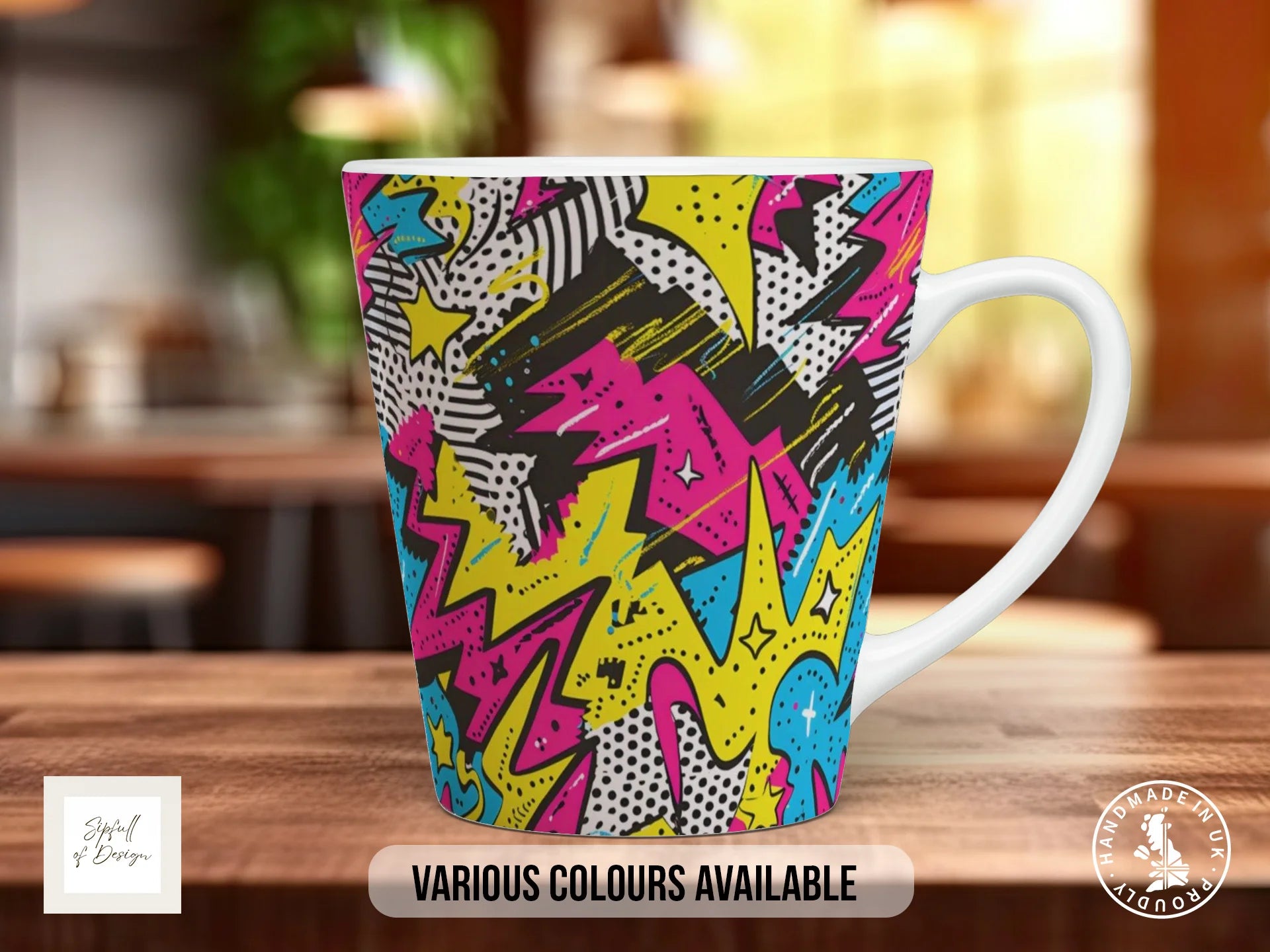 Comic Pop Full Wrap Mug – Design 5 | High Voltage Lightning | Bold Art Mug 12oz Latte