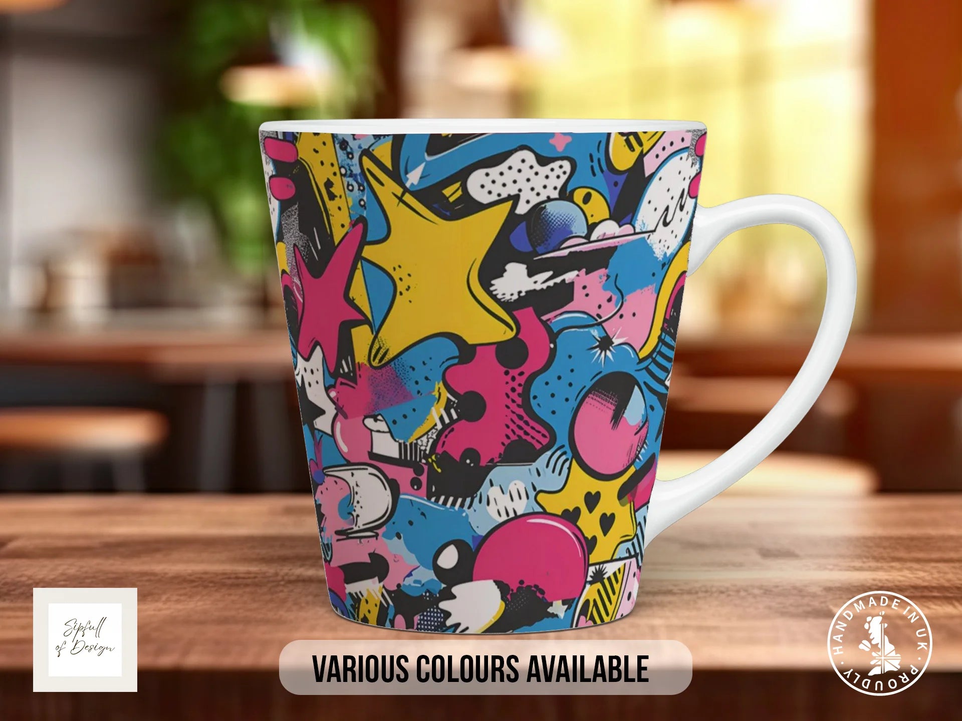 Comic Pop Full Wrap Mug – Design 10 | 90s Pop Art Explosion | Bold Art Mug 12oz Latte