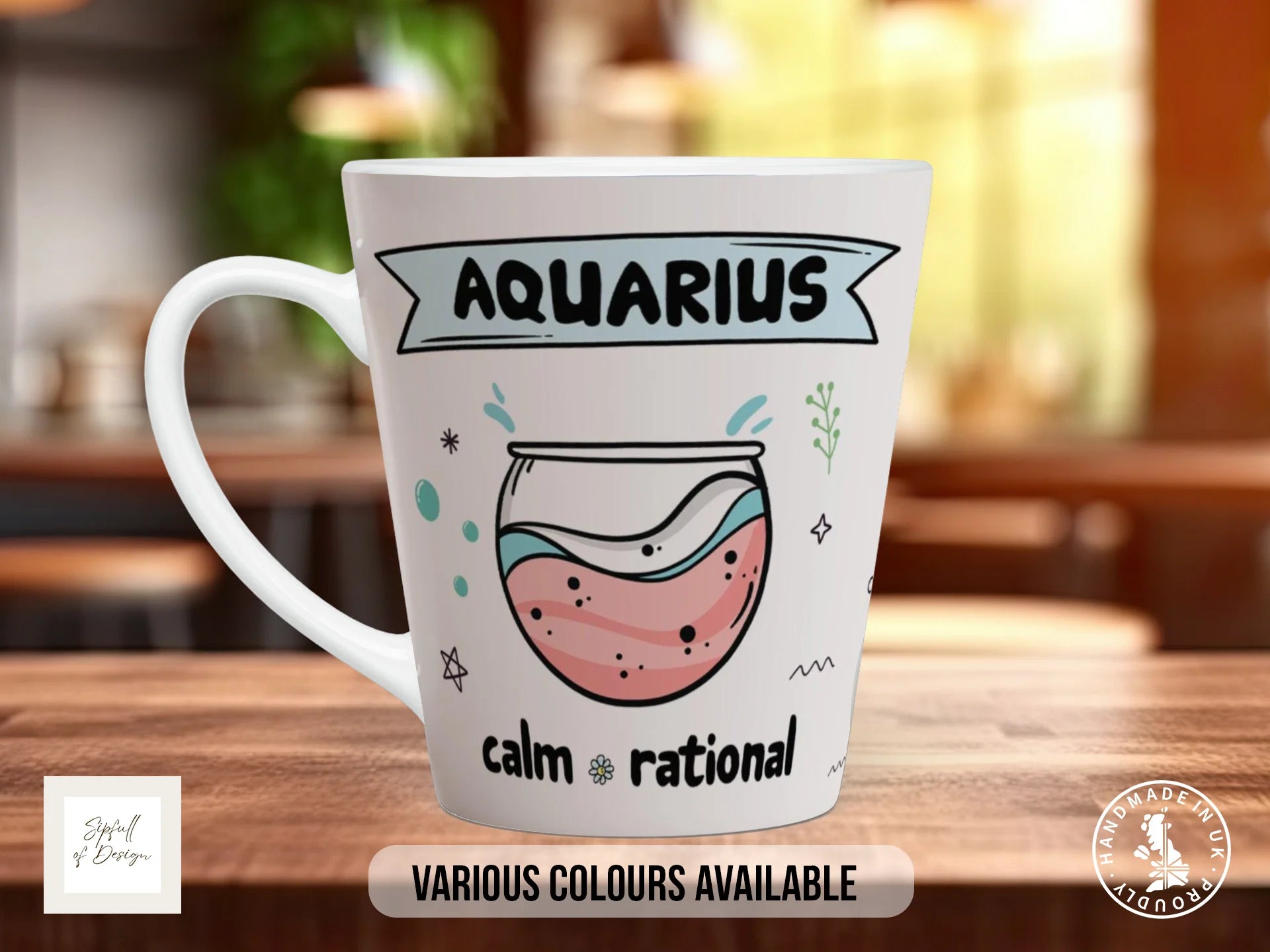 Aquarius Zodiac Mug | Calm & Rational | Cute Zodiac Gift 12oz Latte