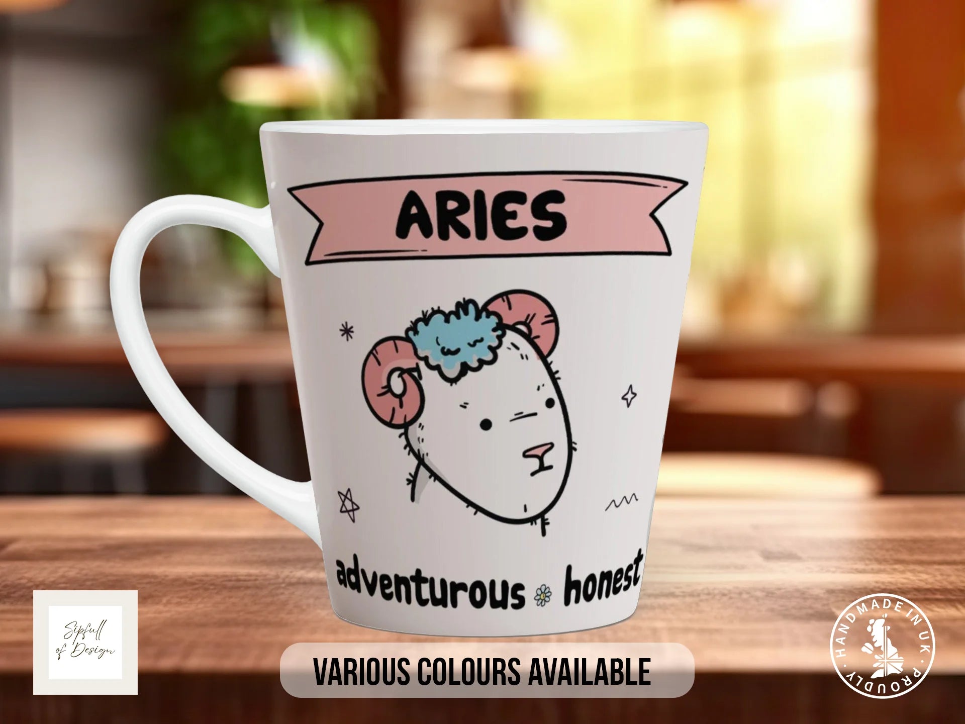 Aries Zodiac Mug | Adventurous & Honest | Cute Zodiac Gift 12oz Latte