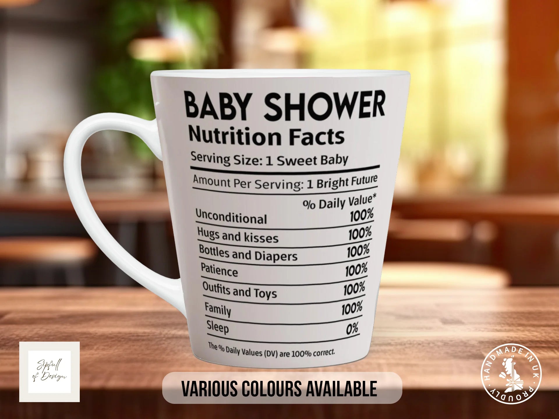 Baby Shower Nutrition Facts Mug | Funny New Parent Gift 12oz Latte