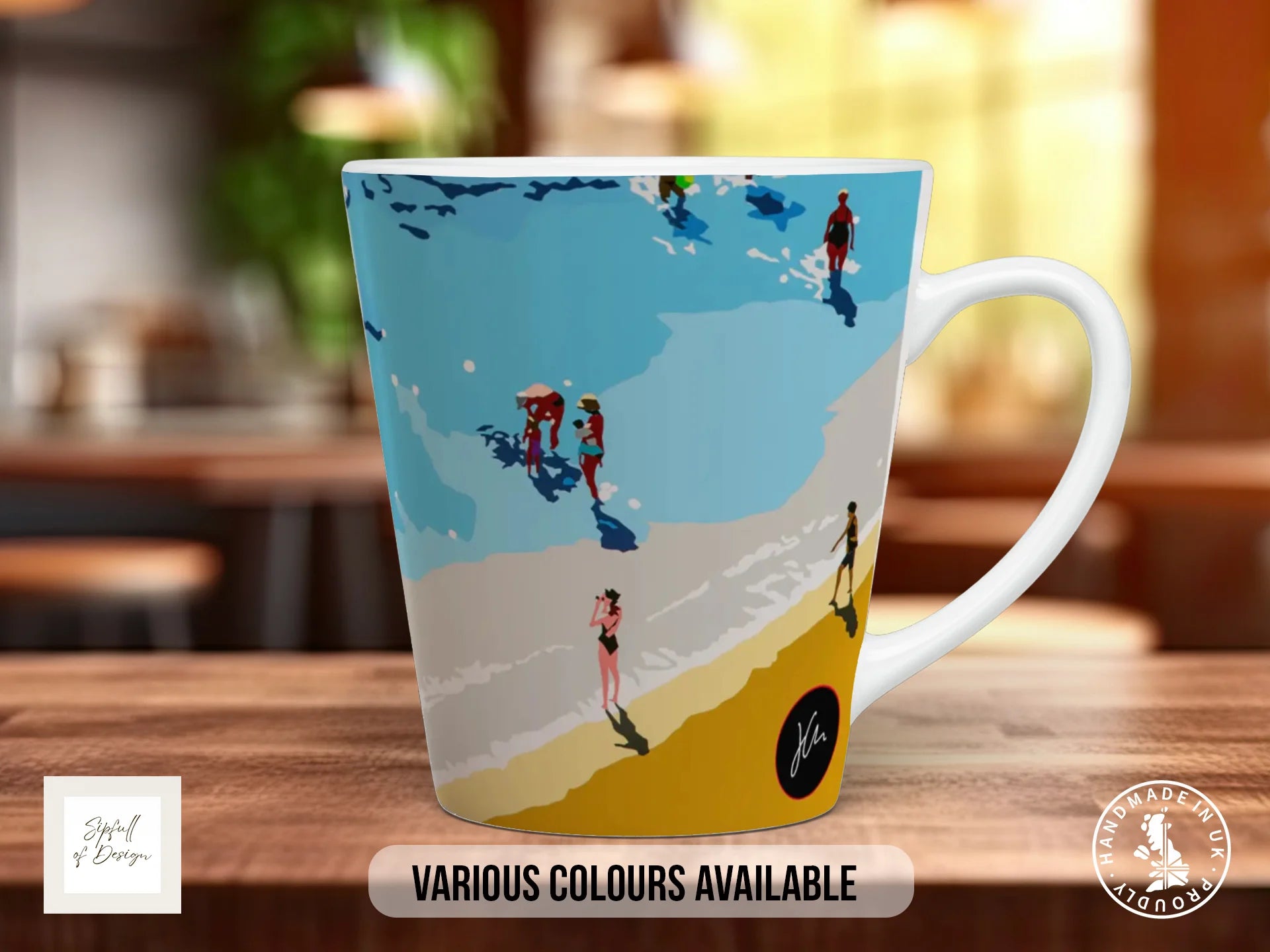 Beach People Mug | Joel Clark Signature Art | British Seaside Series 12oz Latte